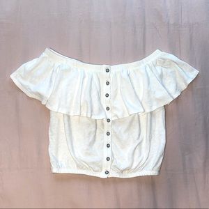White Off-the-Shoulder Ruffled Crop Top